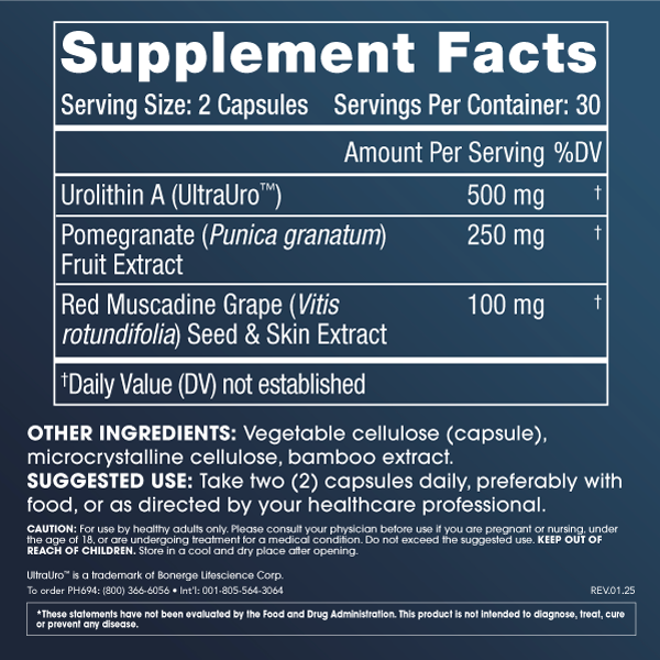 
                  
                    Full Spectrum Urolithin A Supplement Facts
                  
                