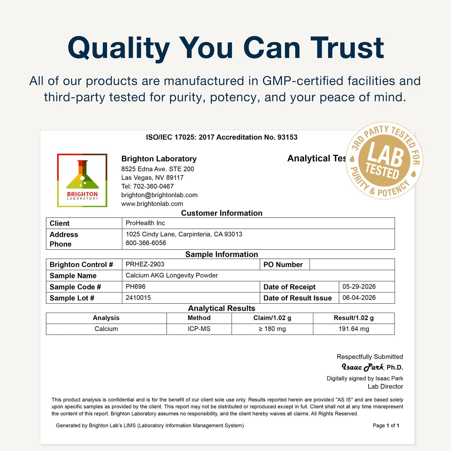 
                  
                    Calcium AKG Longevity Powder Certificates of Analysis
                  
                