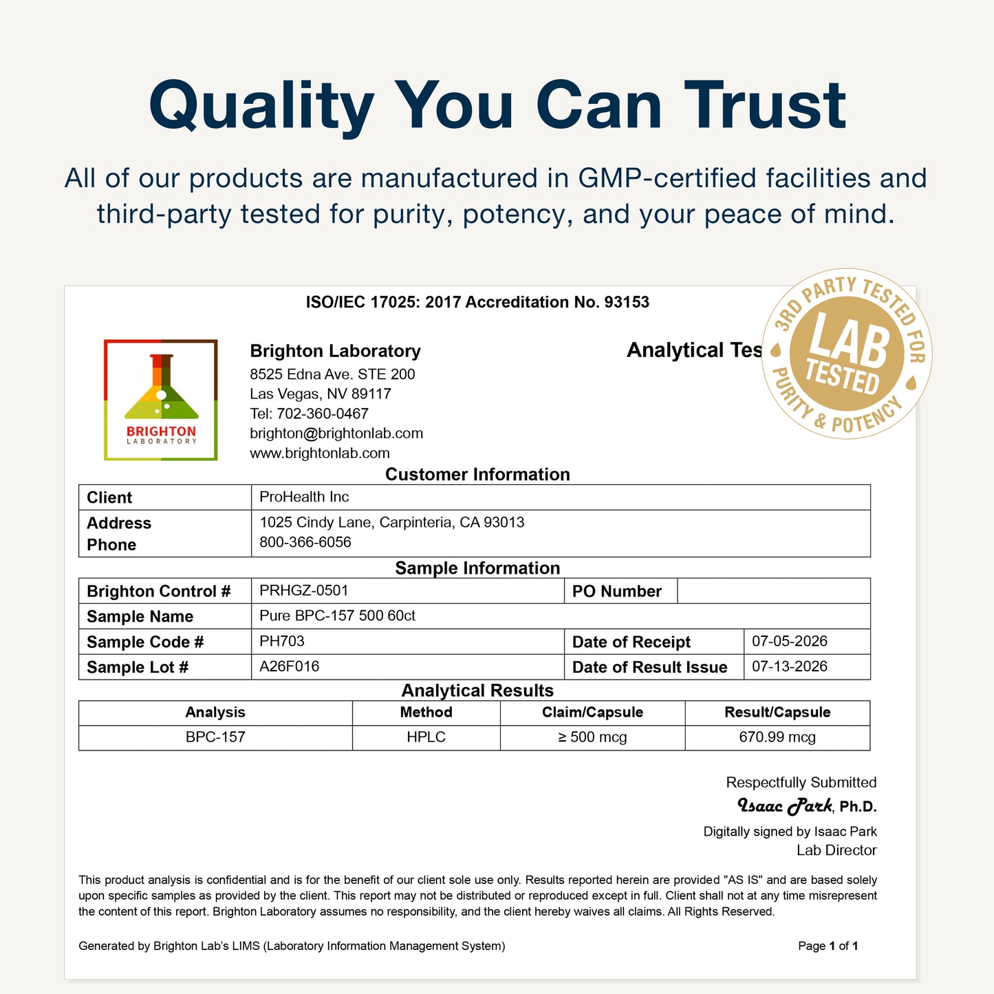 
                  
                    BPC-157 Certificate of Analysis
                  
                