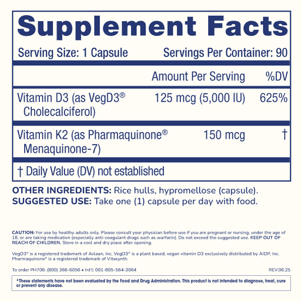 
                  
                    Vitamin D3 + K2 Supplement Facts
                  
                