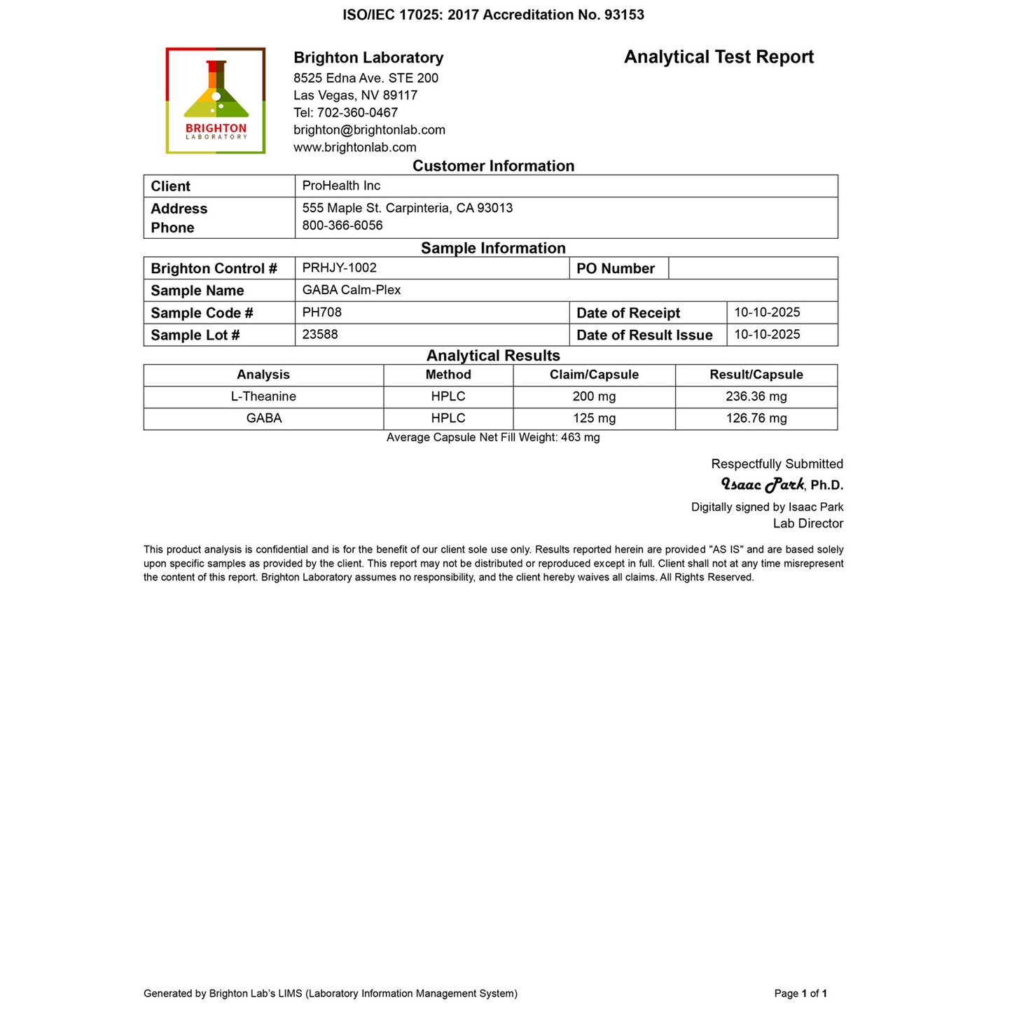 
                  
                    GABA Calm-Plex Certificate of Analysis
                  
                