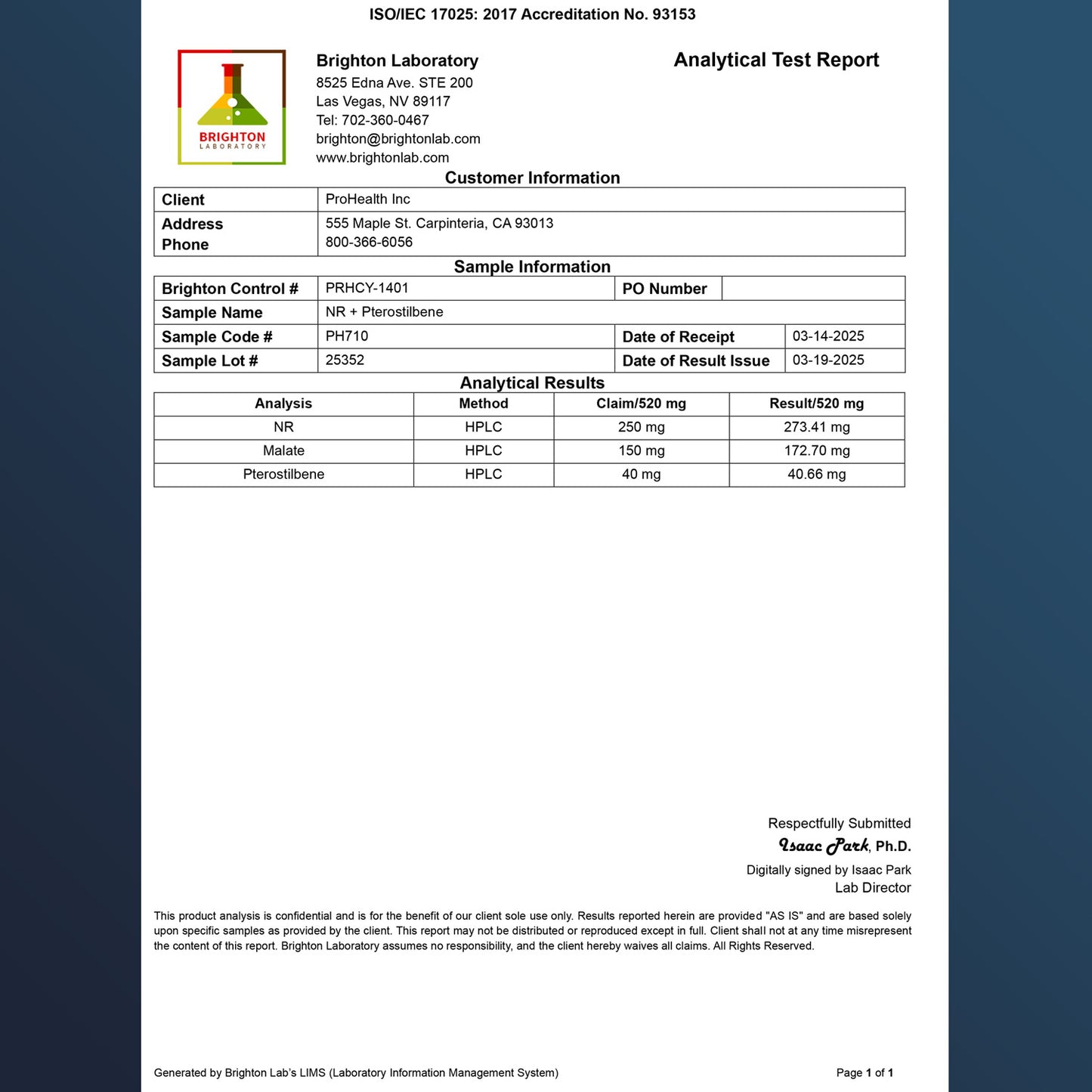 
                  
                    Nicotinamide Riboside + Pterostilbene Certificate of analysis 
                  
                