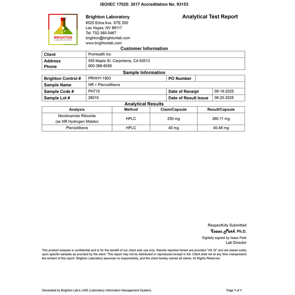 
                  
                    Nicotinamide Riboside + Pterostilbene Certificate of analysis 
                  
                