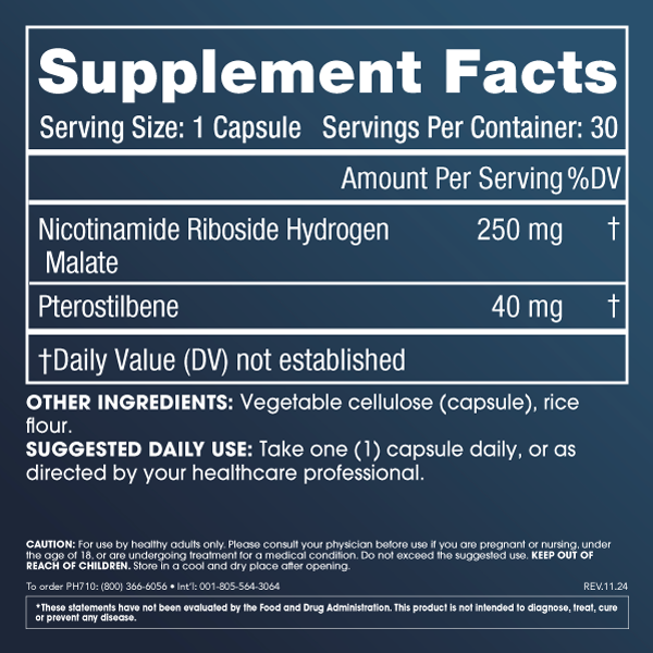 
                  
                    Nicotinamide Riboside + Pterostilbene Supplement Facts
                  
                