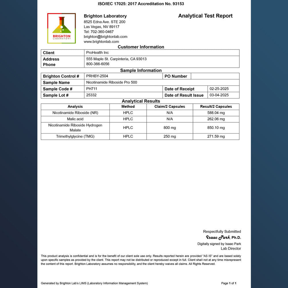 
                  
                    Nicotinamide Riboside Pro 500 Certificate of Anyalysis
                  
                