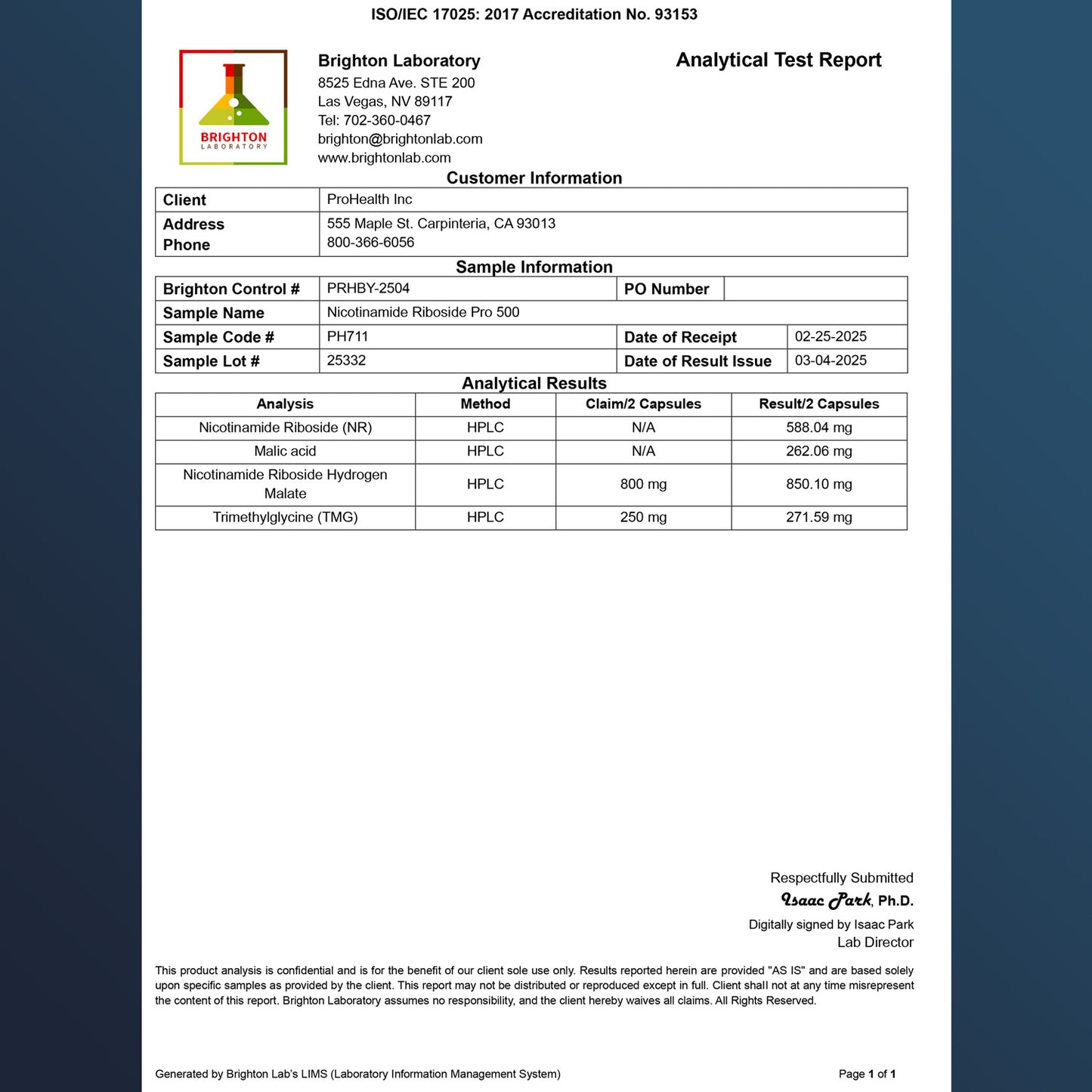 
                  
                    Nicotinamide Riboside Pro 500 Certificate of Anyalysis
                  
                