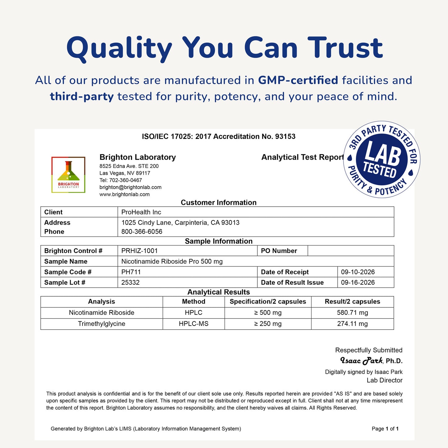 
                  
                    Nicotinamide Riboside Pro 500 Certificate of Anyalysis
                  
                