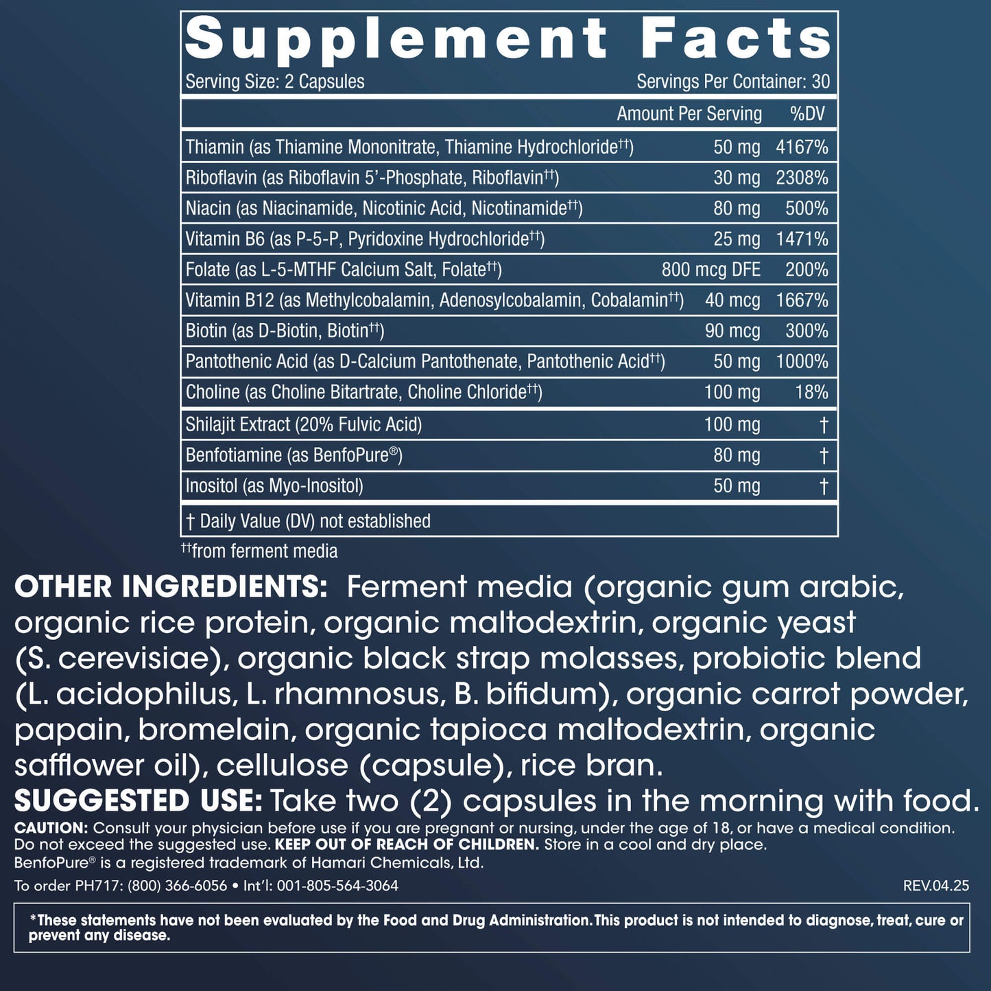 
                  
                    Longevity B-Complex Supplement Facts Image
                  
                