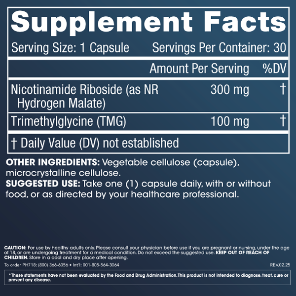 
                  
                    Nicotinamide Riboside Pro 300 + 100 mg TMG per serving - 30 capsules
                  
                