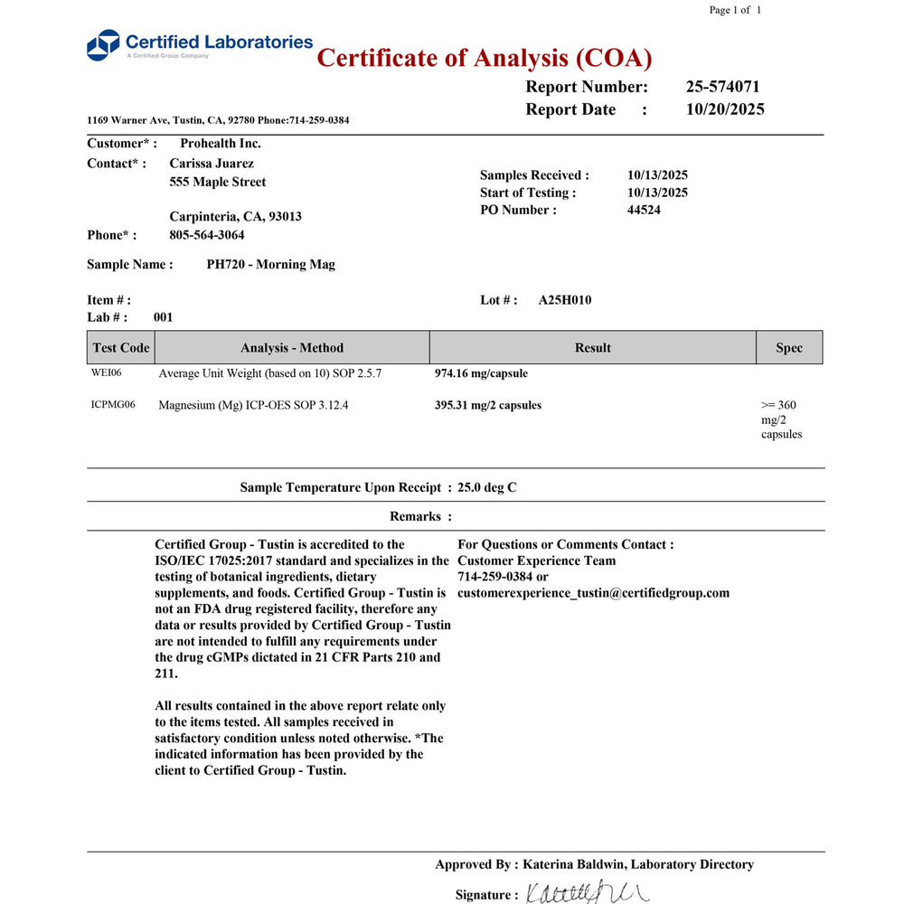
                  
                    Morning Mag™ Multi-Mineral Certificate of Analysis
                  
                