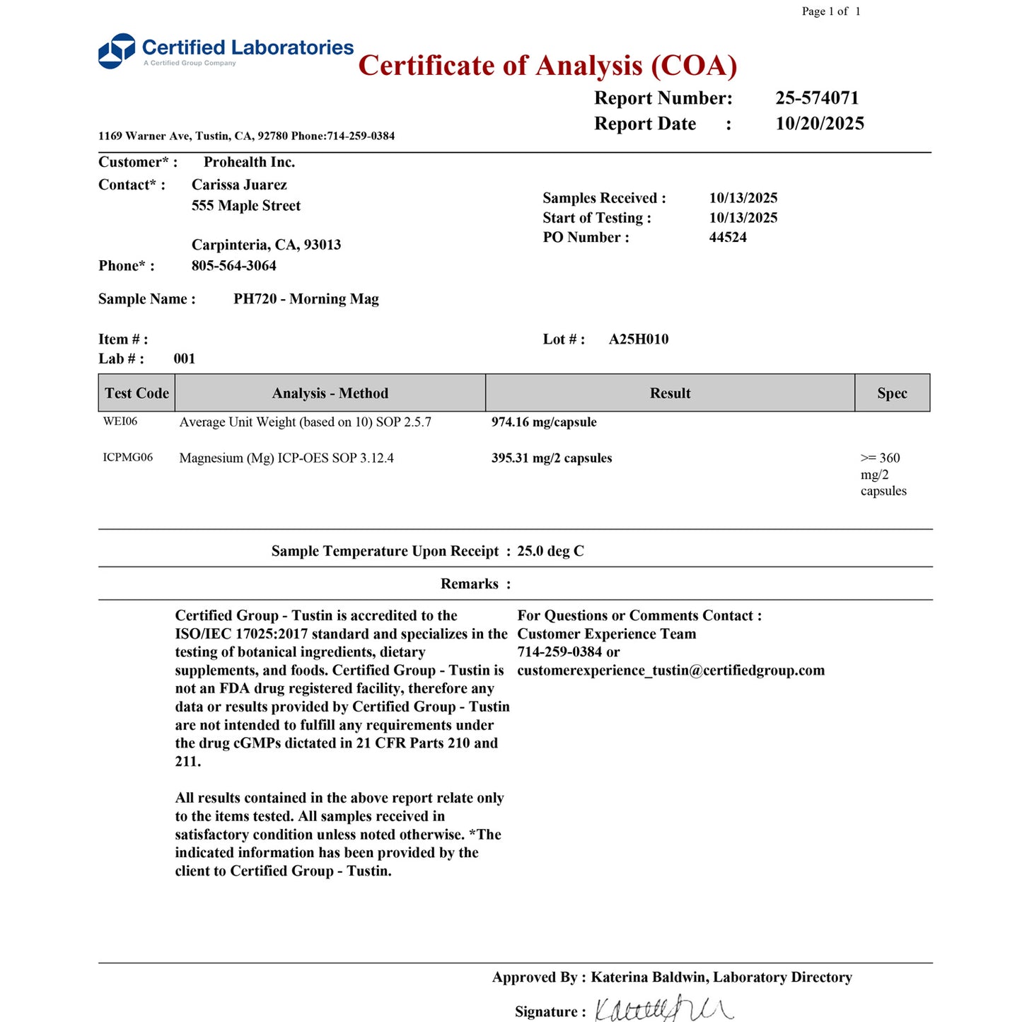 
                  
                    Morning Mag™ Multi-Mineral Certificate of Analysis
                  
                
