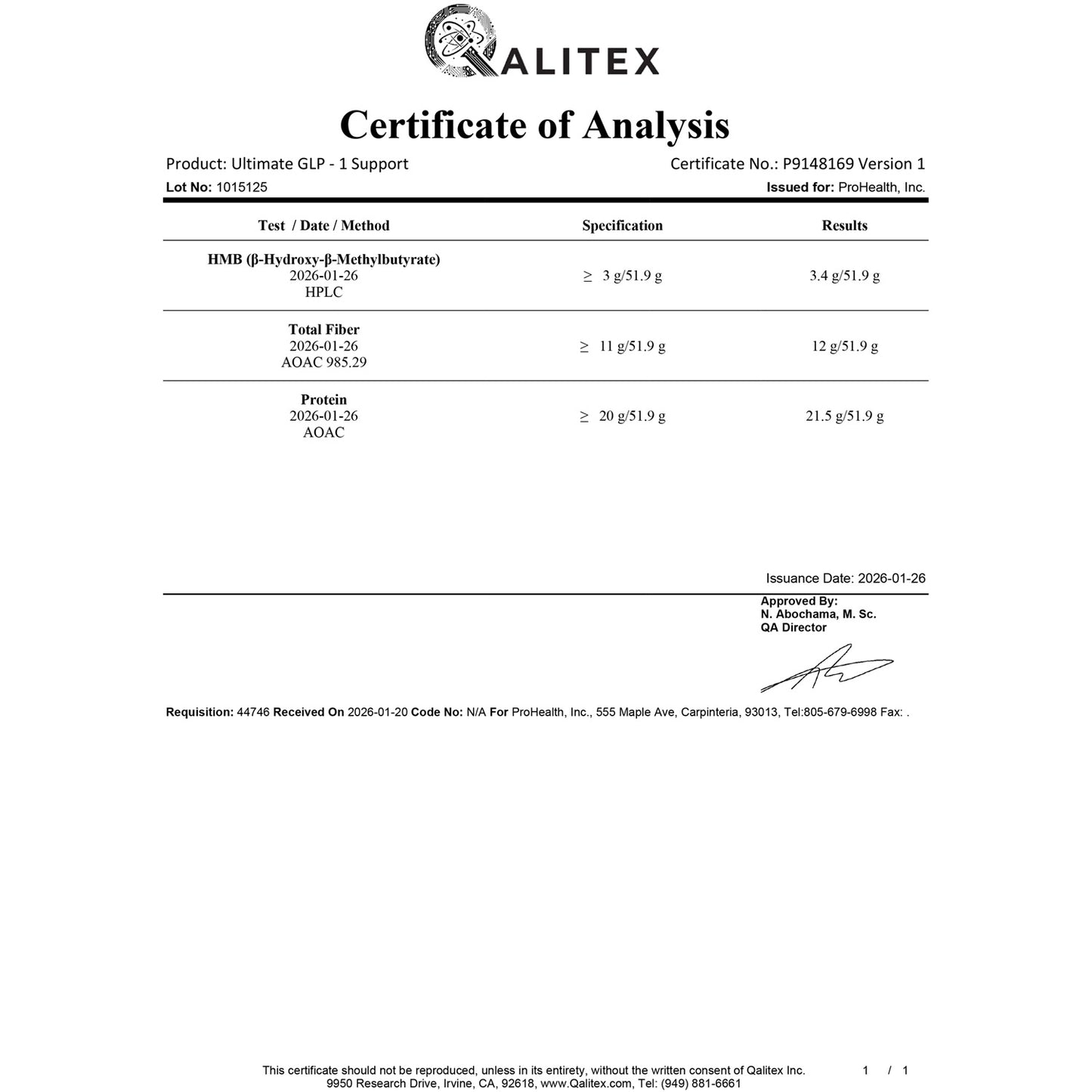 
                  
                    Ultimate GLP-1 Support Powder Certificate of Analysis
                  
                