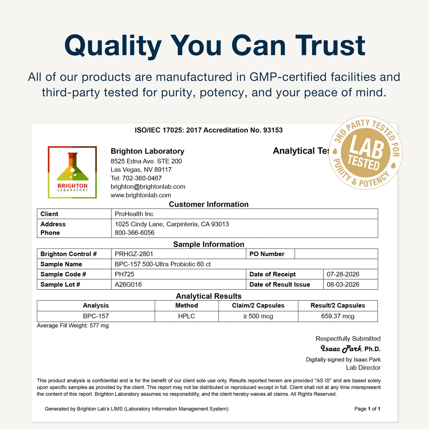 
                  
                    BPC-157 Ultra Probiotic Certificate of Analysis
                  
                