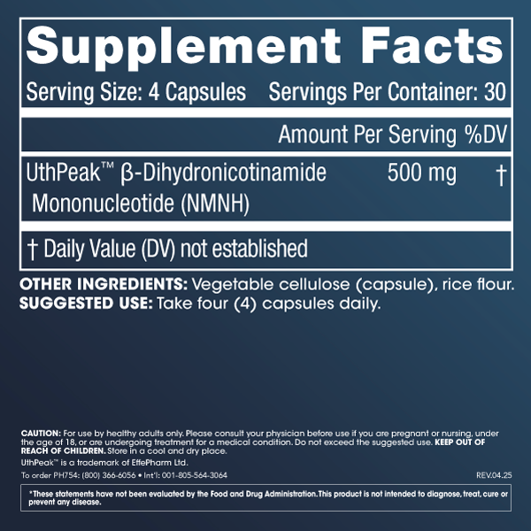
                  
                    Pure NMNH - 500 mg, 120 capsules Supplement Facts
                  
                