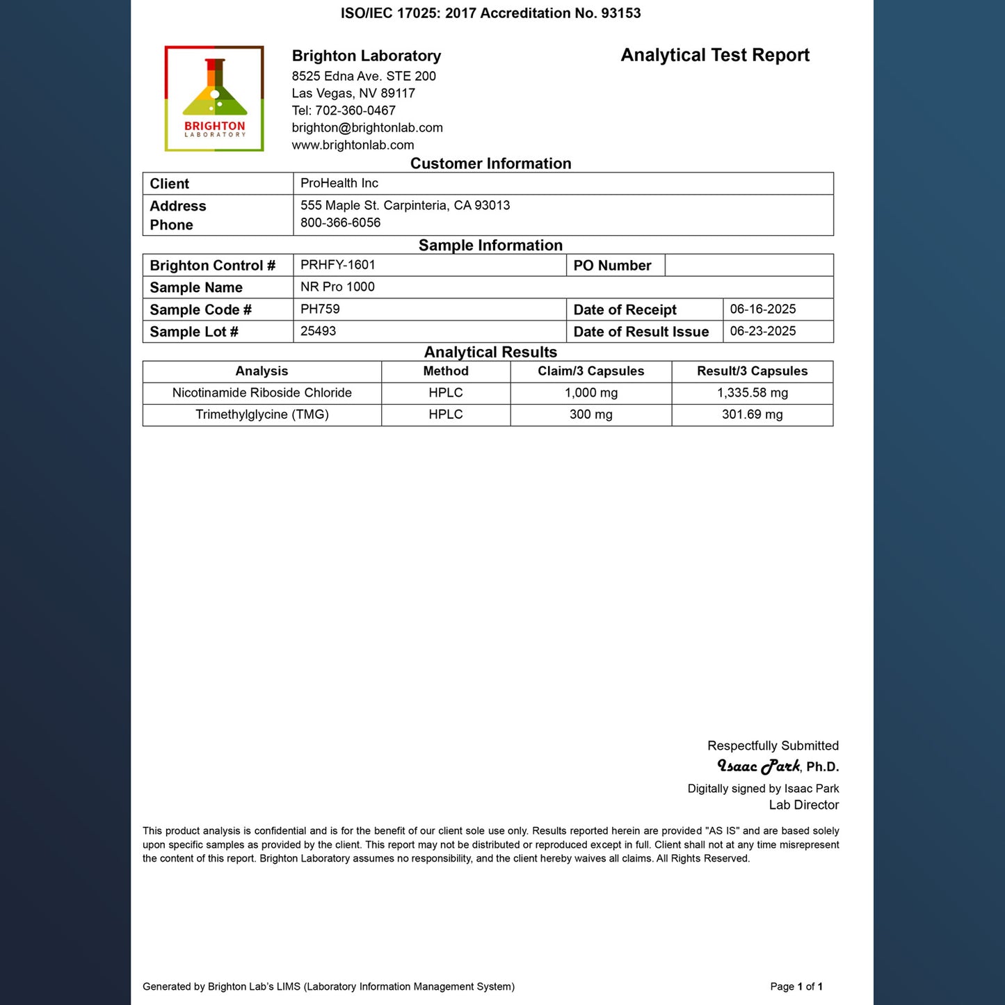 
                  
                    NR Pro 1000 90 capsules Certificate of Analysis
                  
                