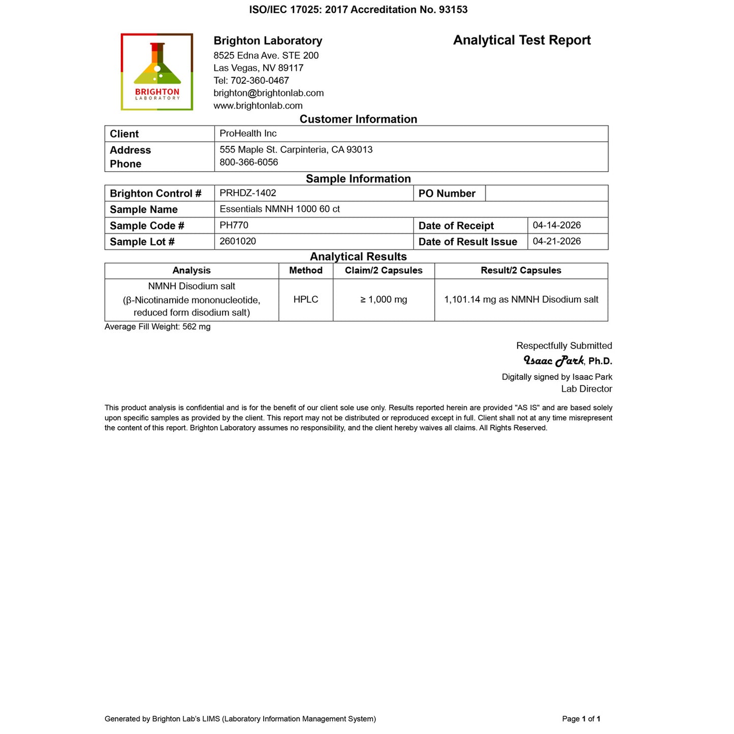 
                  
                    Essentials NMNH 1000 Nexergy+ Certificate of Analysis Image
                  
                
