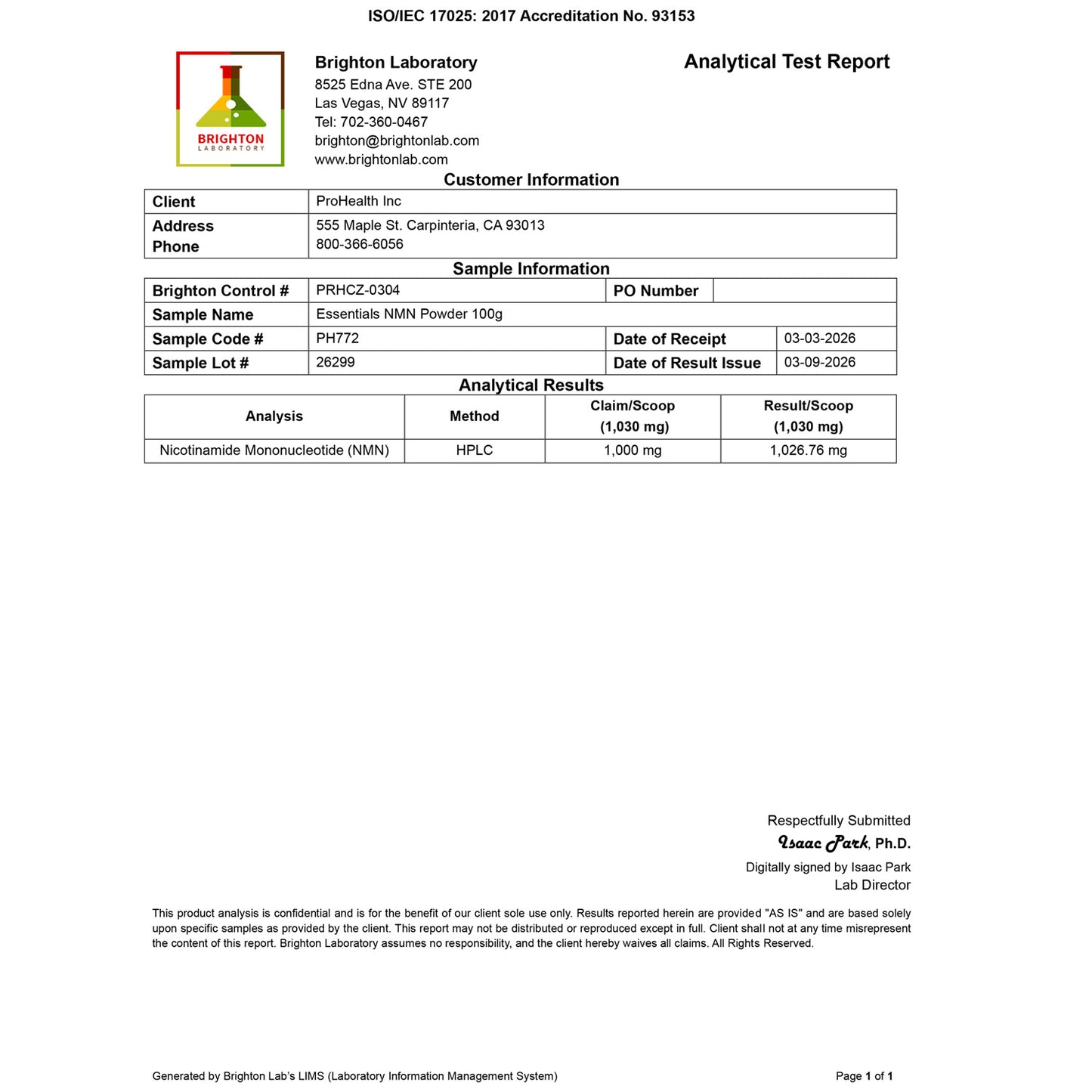 
                  
                    Essentials NMN Powder Certificate of Analysis
                  
                