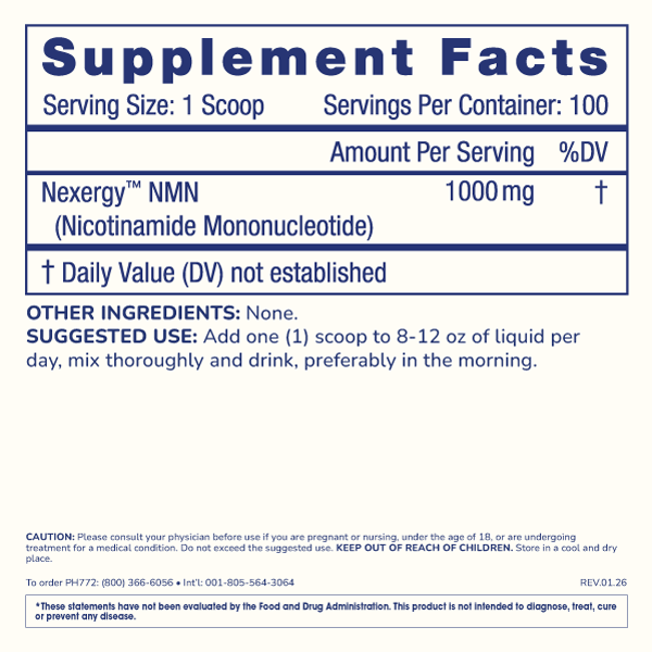 Essentials NMN Powder - Nexergy™ NMN - 100 grams | ProHealth.com