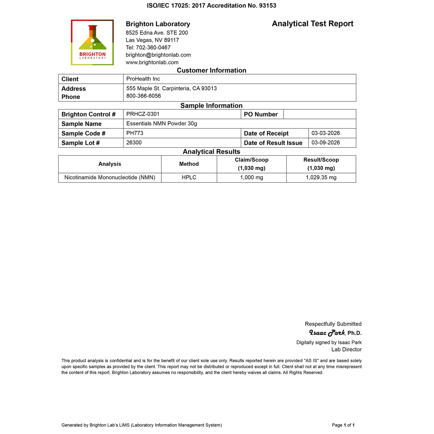 
                  
                    Essentials NMN Powder Certificate of Analysis
                  
                