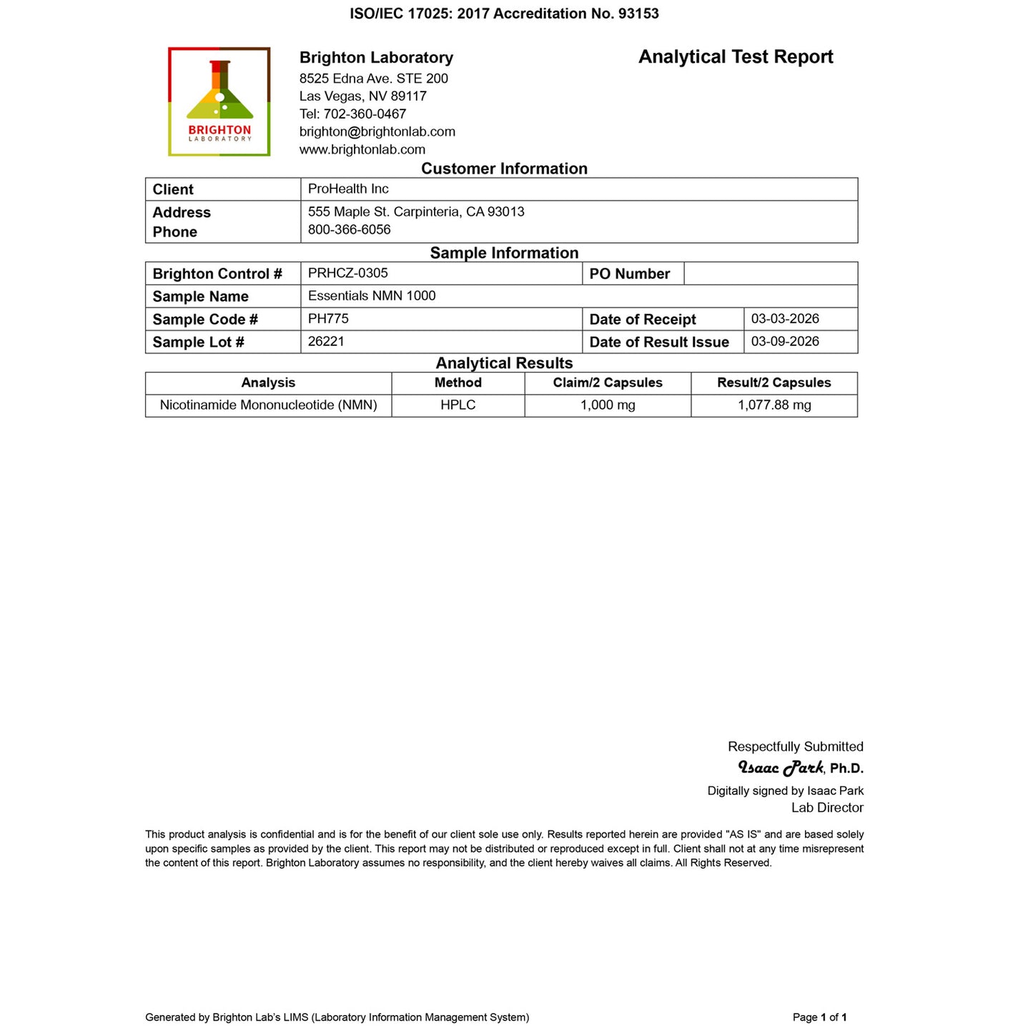 
                  
                    Essentials NMN 1000 Certificate of Analysis
                  
                