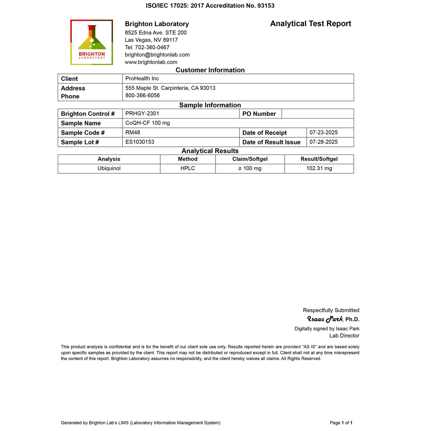 
                  
                    Ubiquinol CoQ-10 Certificate of Analysis
                  
                