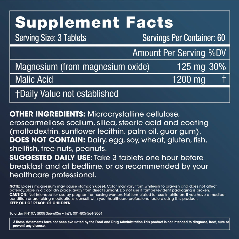 Malic Acid + Magnesium Supplement Facts and Label Information