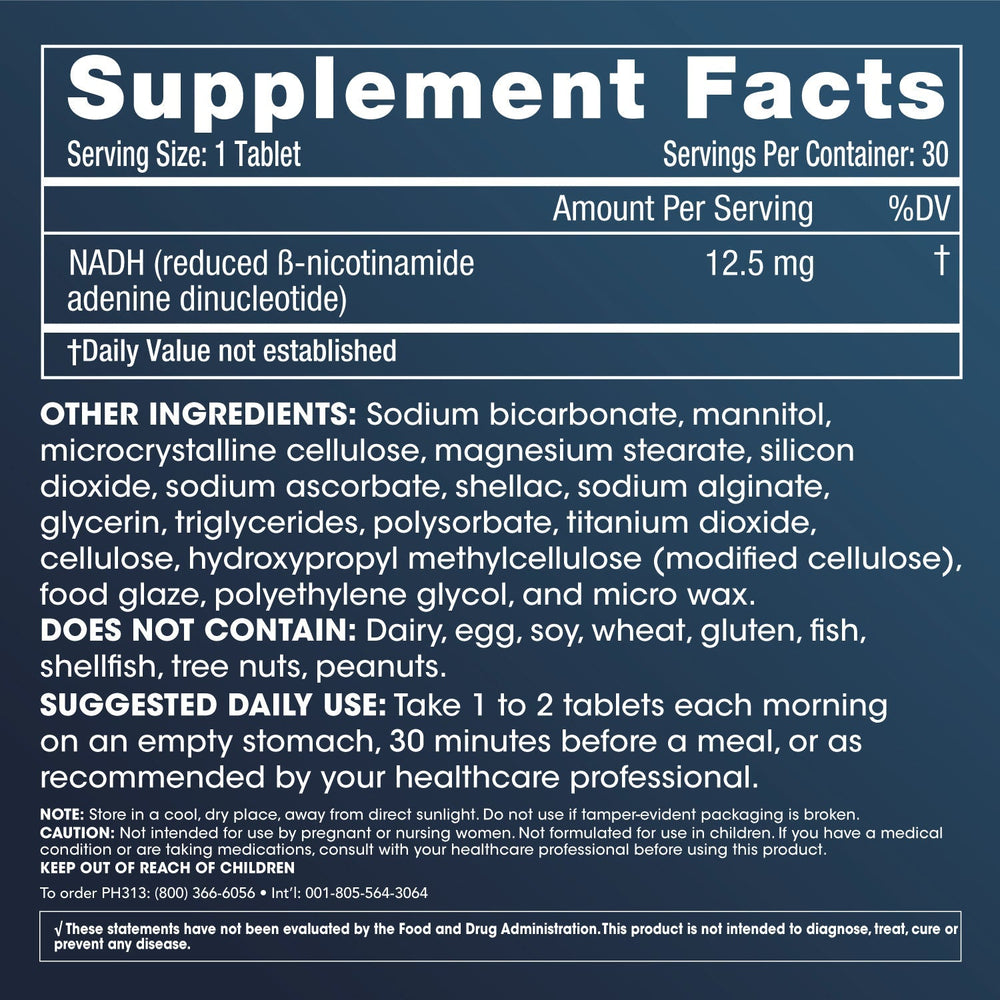 
                  
                    Energy NADH Nicotinamide Adenine Dinucleotide Supplement Facts and Label Information
                  
                