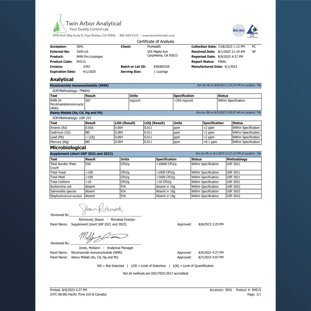 
                  
                    NMN Pro™ Lozenges Certificate of Analysis
                  
                