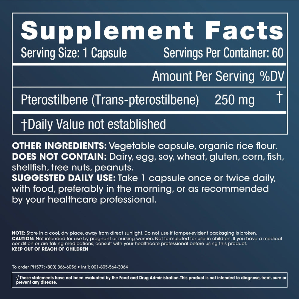 
                  
                    Pterostilbene Pro 250 Supplement Facts and Label Information
                  
                