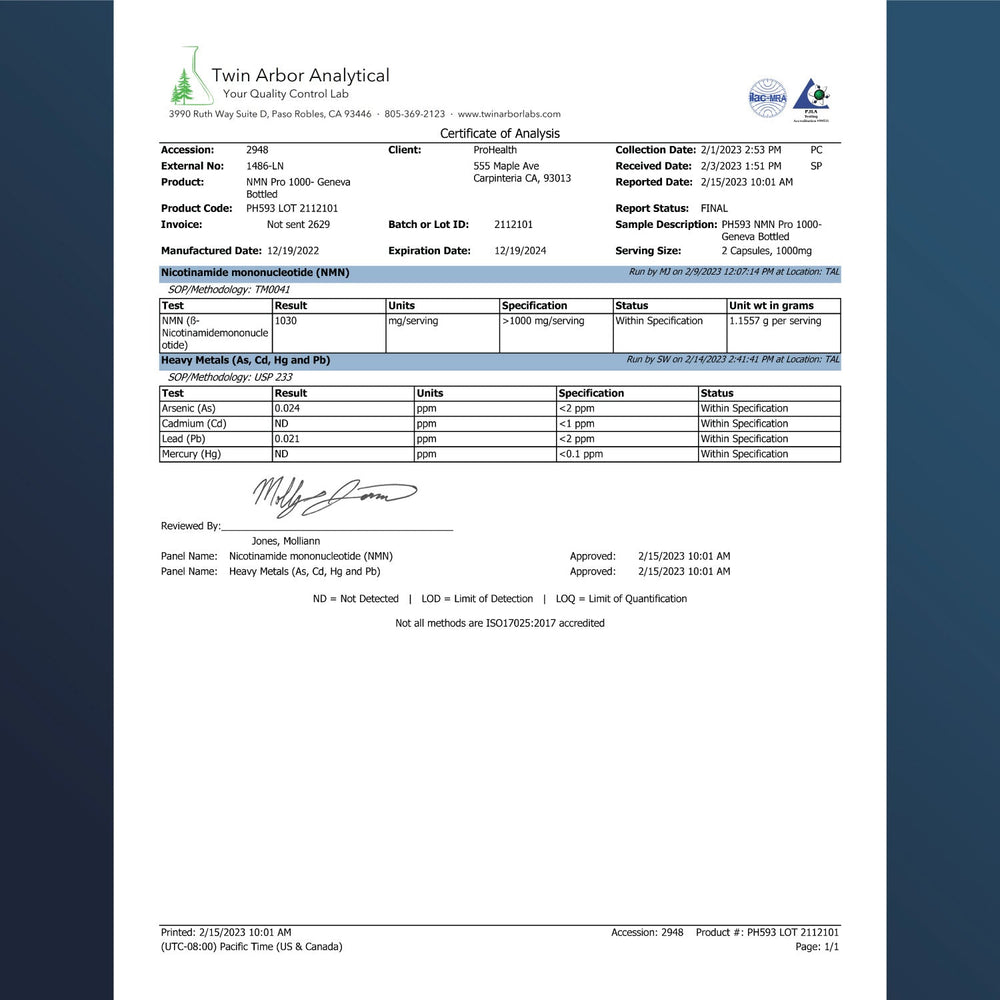 
                  
                    NMN Pro 1000™ Certificate of Analysis
                  
                