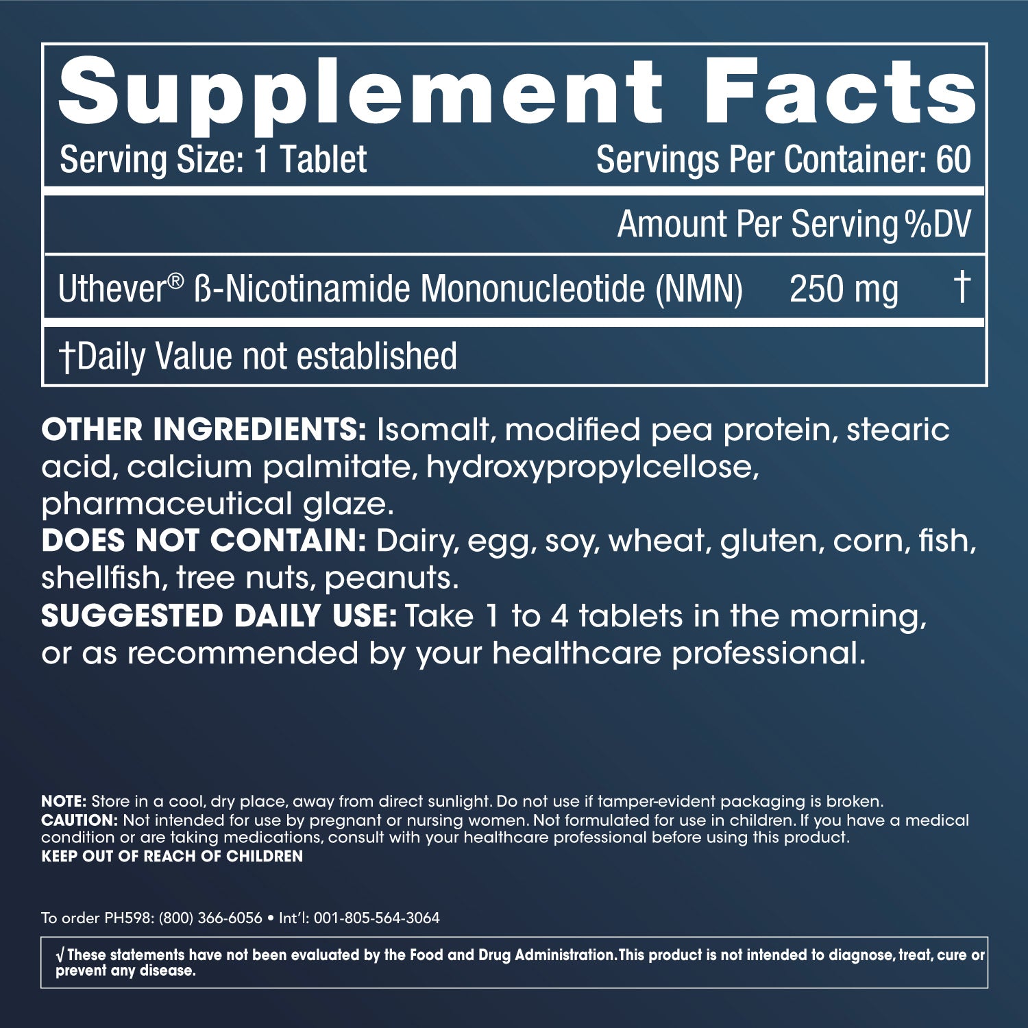 NMN Pro 250™ Sustained Release Supplement Facts and Label Information