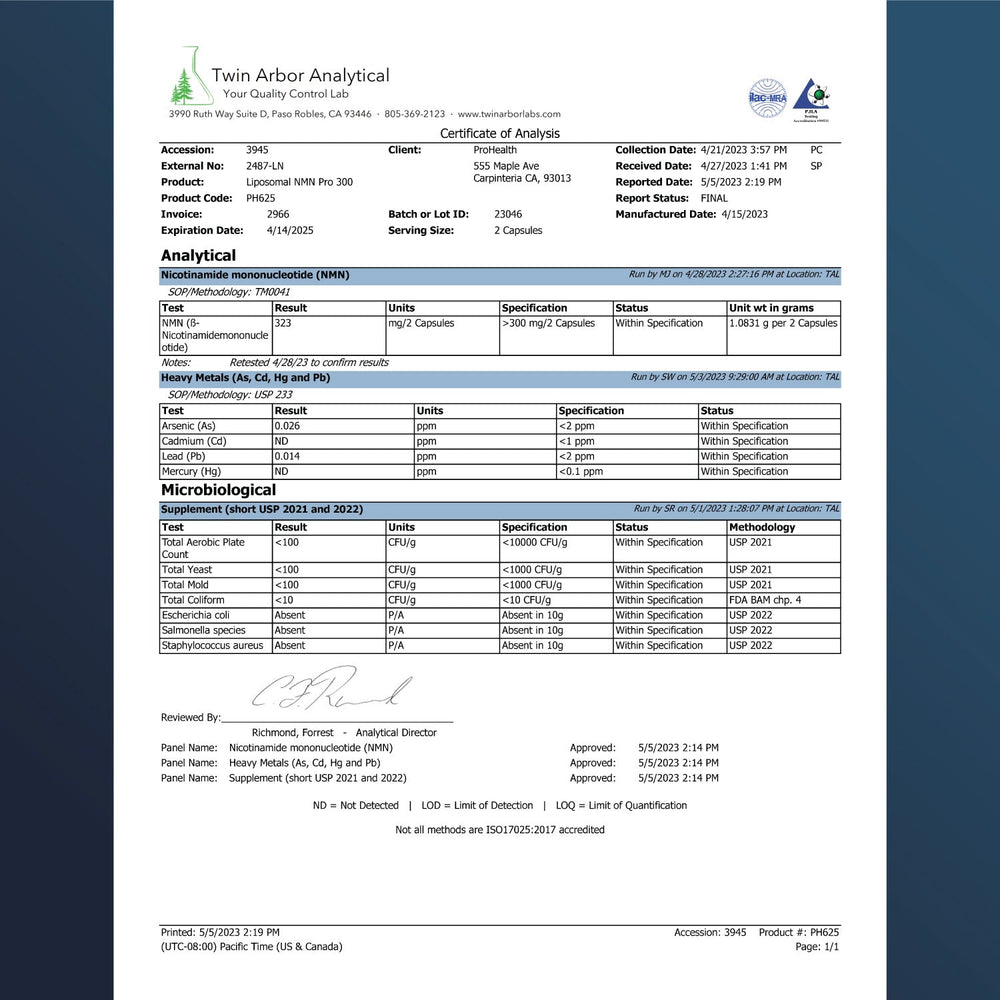 
                  
                    Liposomal NMN Pro 300™ Certificate of Analysis
                  
                