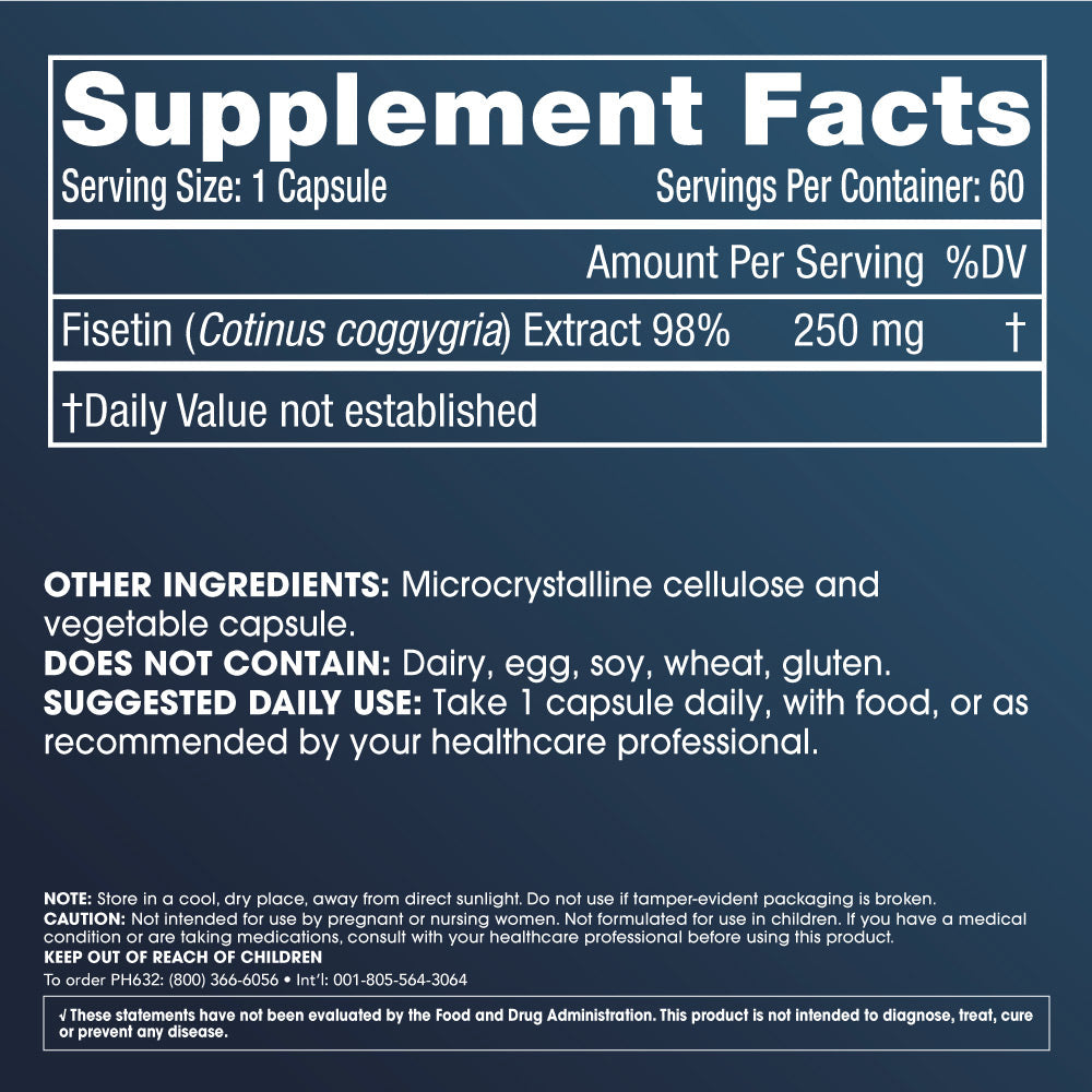 
                  
                    Pure Fisetin Supplement Facts and Label Information
                  
                